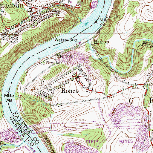 Topographic Map of Ronco, PA