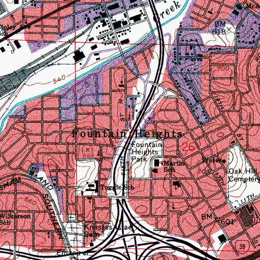 Topographic Map of Fountain Heights, AL