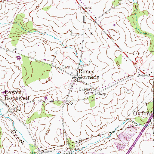 Topographic Map of Roney Corners, PA