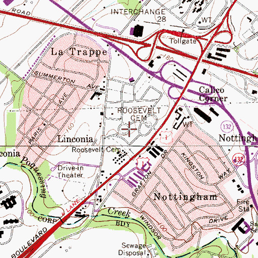 Topographic Map of Roosevelt Cemetery, PA