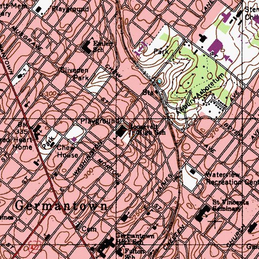 Topographic Map of Roosevelt Junior High School, PA