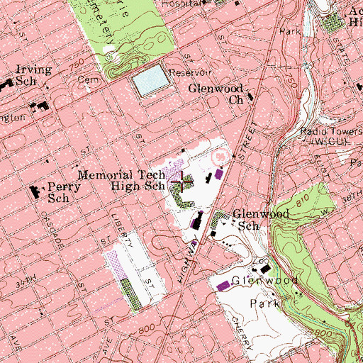 Topographic Map of Roosevelt Middle School, PA