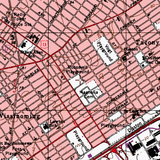 Topographic Map of Roosevelt Playground, PA