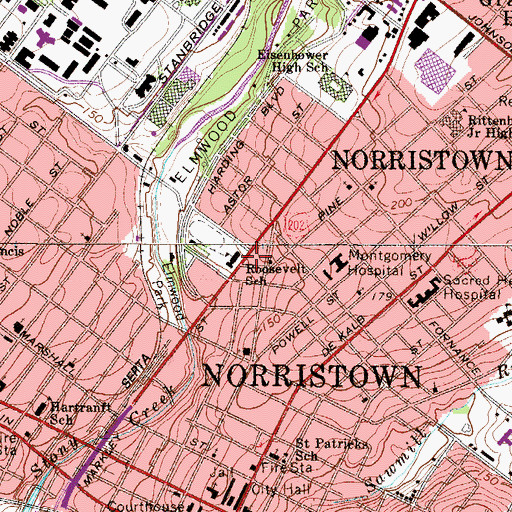 Topographic Map of Roosevelt School, PA