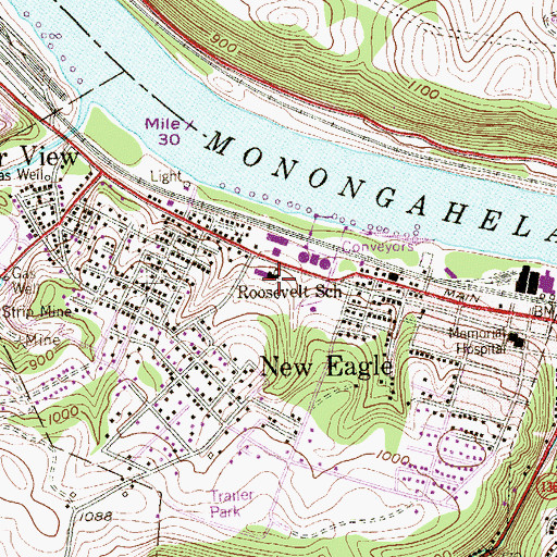 Topographic Map of Roosevelt School, PA