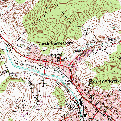 Topographic Map of Roosevelt School, PA
