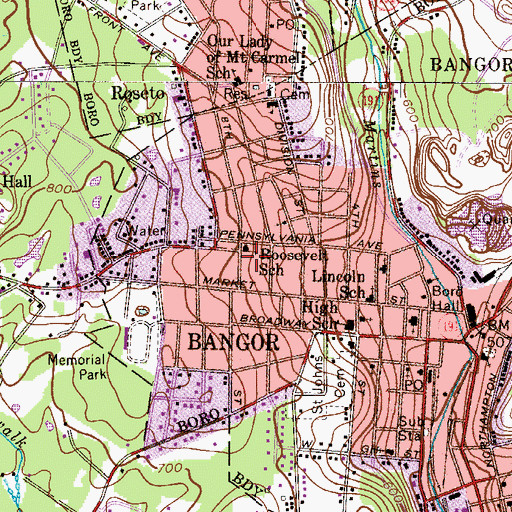 Topographic Map of Roosevelt School, PA