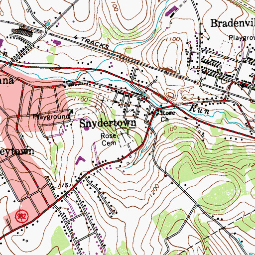 Topographic Map of Rose Cemetery, PA