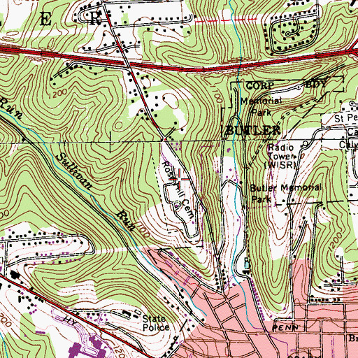Topographic Map of Rose Hill Cemetery, PA
