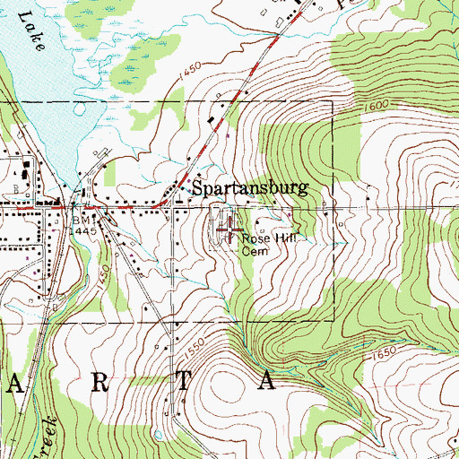 Topographic Map of Rose Hill Cemetery, PA