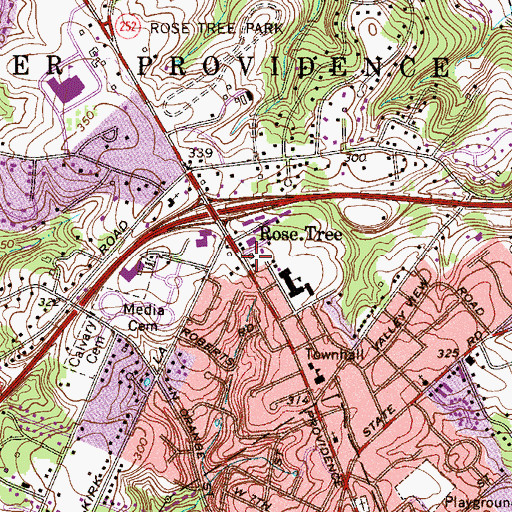 Topographic Map of Rose Tree, PA