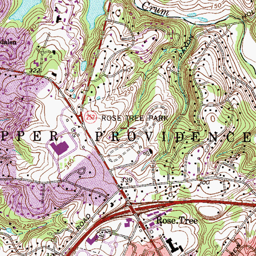 Topographic Map of Rose Tree Park, PA