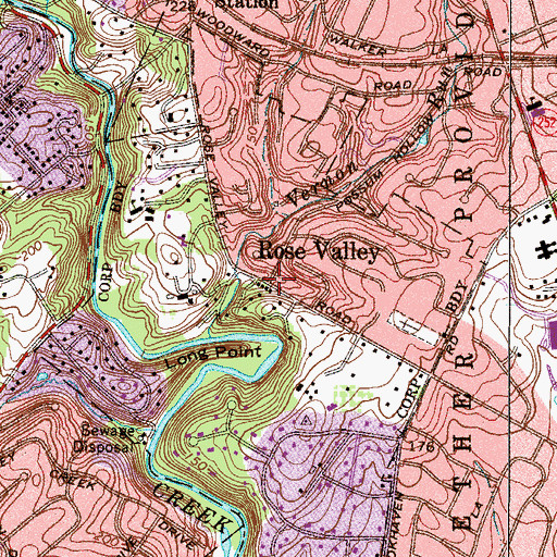 Topographic Map of Rose Valley, PA
