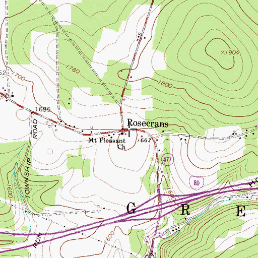 Topographic Map of Rosecrans, PA
