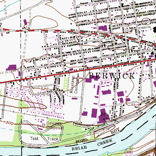 Topographic Map of Roselawn Cemetery, PA