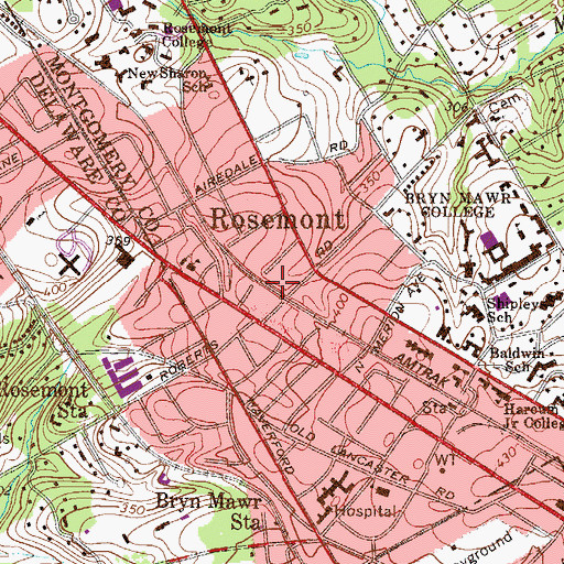 Topographic Map of Rosemont, PA
