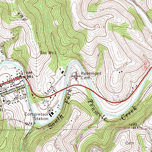 Topographic Map of Rosemont Cemetery, PA