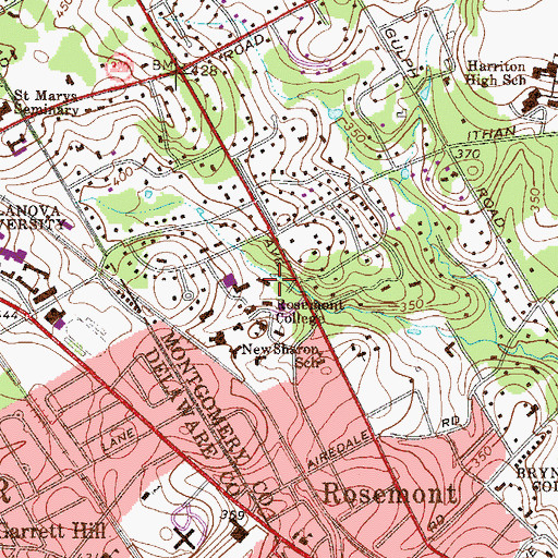Topographic Map of Rosemont College, PA