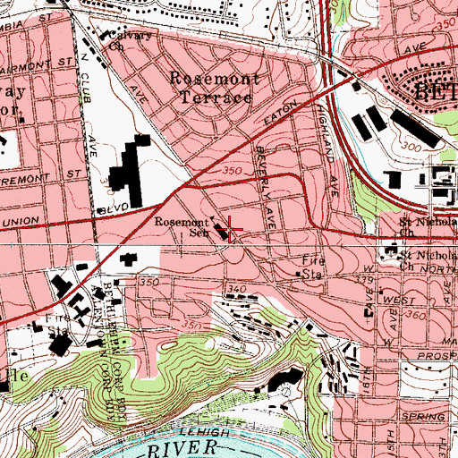 Topographic Map of Rosemont School, PA