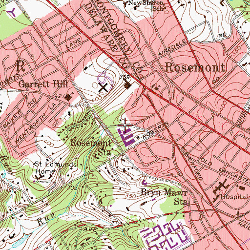 Topographic Map of Rosemont Station, PA