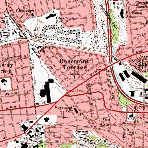 Topographic Map of Rosemont Terrace, PA