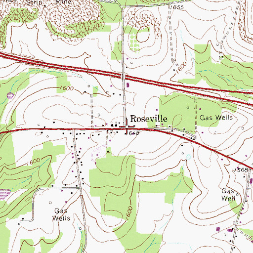 Topographic Map of Roseville, PA