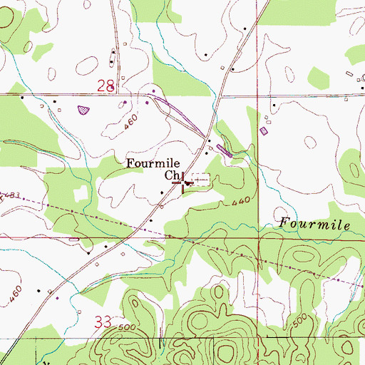 Topographic Map of Fourmile Baptist Church, AL