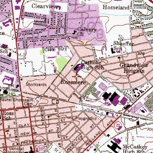 Topographic Map of Rossmere, PA