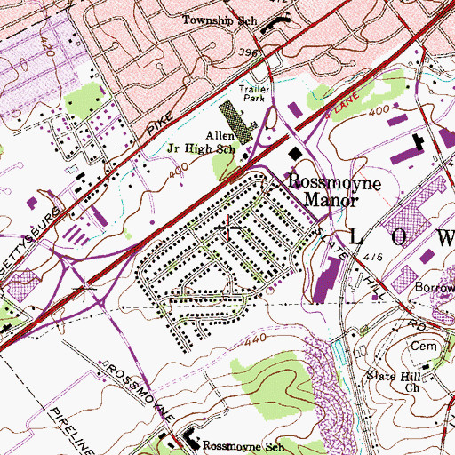 Topographic Map of Rossmoyne Manor, PA
