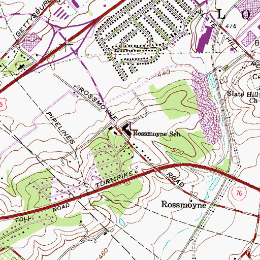 Topographic Map of Rossmoyne School, PA