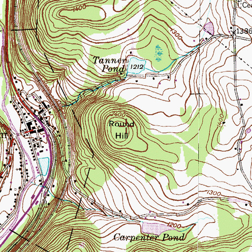 Topographic Map of Round Hill, PA