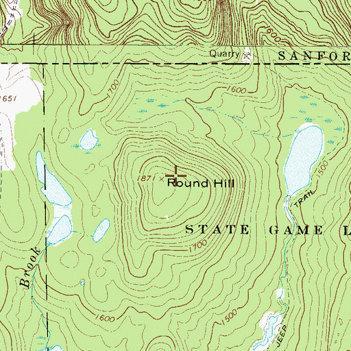 Topographic Map of Round Hill, PA