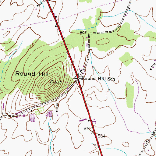 Topographic Map of Round Hill School, PA
