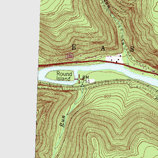 Topographic Map of Round Island Run, PA