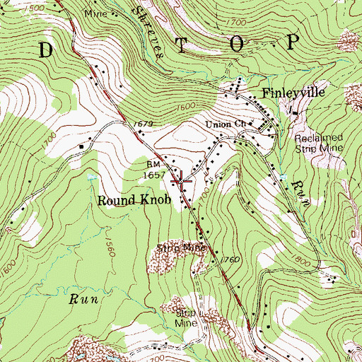 Topographic Map of Round Knob, PA