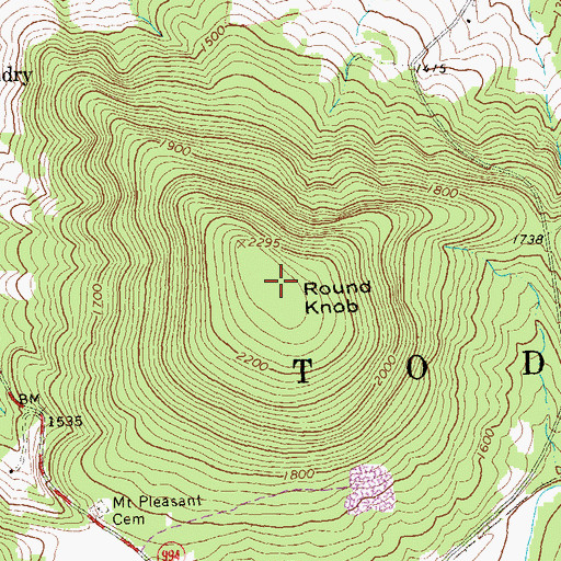 Topographic Map of Round Knob, PA
