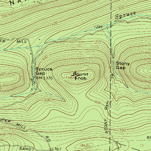 Topographic Map of Round Knob, PA