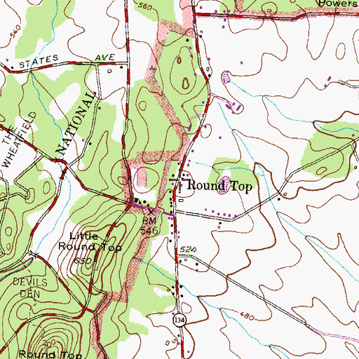 Topographic Map of Round Top, PA