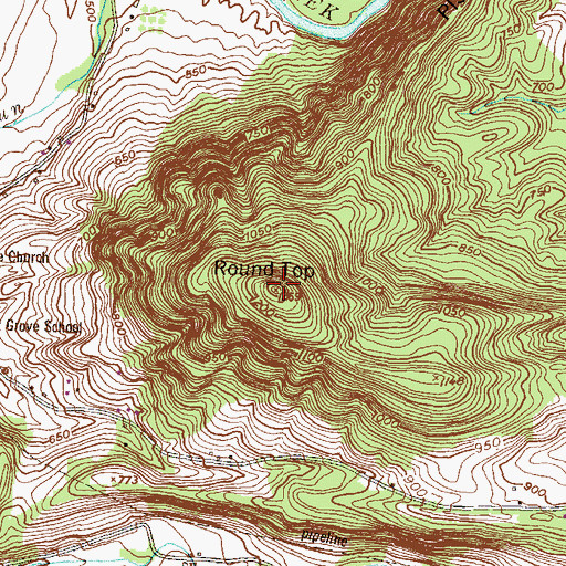 Topographic Map of Round Top, PA