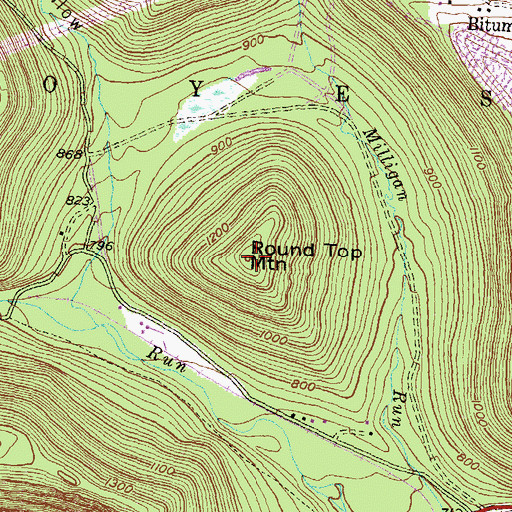 Topographic Map of Round Top Mountain, PA