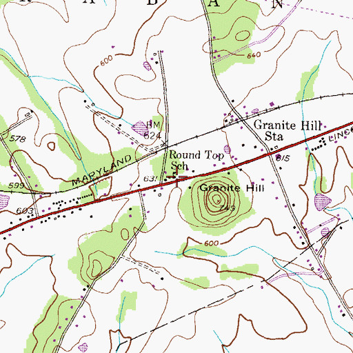 Topographic Map of Round Top School, PA