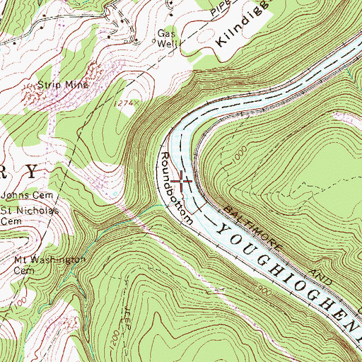 Topographic Map of Roundbottom, PA