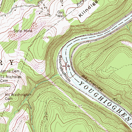 Topographic Map of Roundbottom, PA