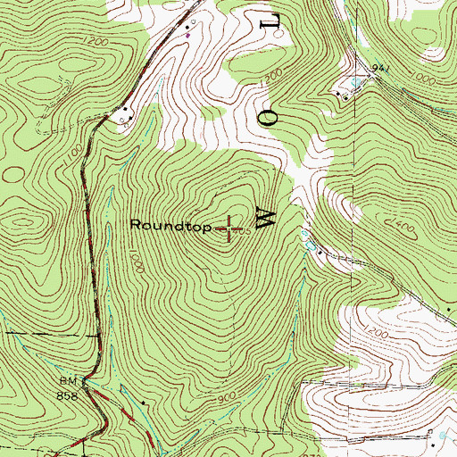 Topographic Map of Roundtop, PA