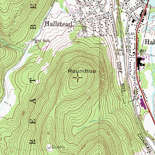 Topographic Map of Roundtop, PA