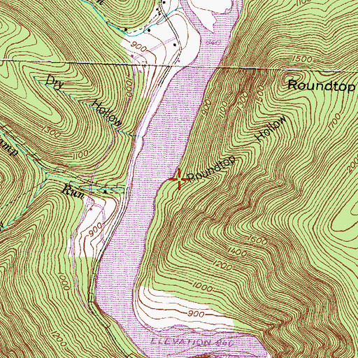 Topographic Map of Roundtop Hollow, PA