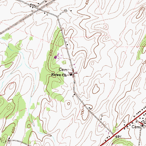 Topographic Map of Rowe Church, PA