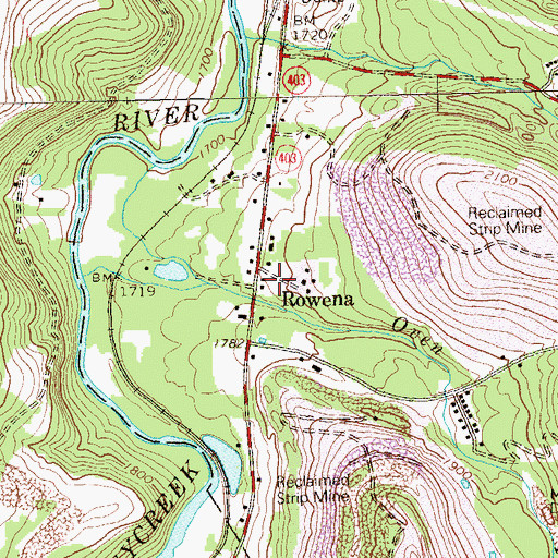 Topographic Map of Rowena, PA