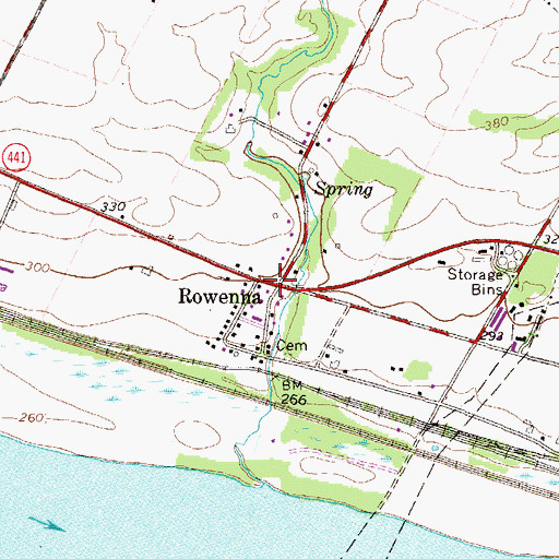 Topographic Map of Rowenna, PA