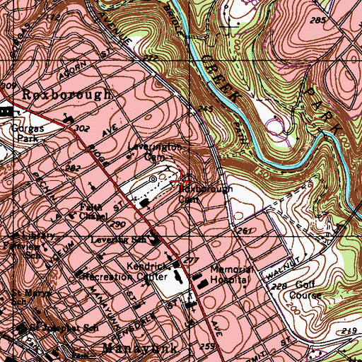 Topographic Map of Roxborough Cemetery, PA
